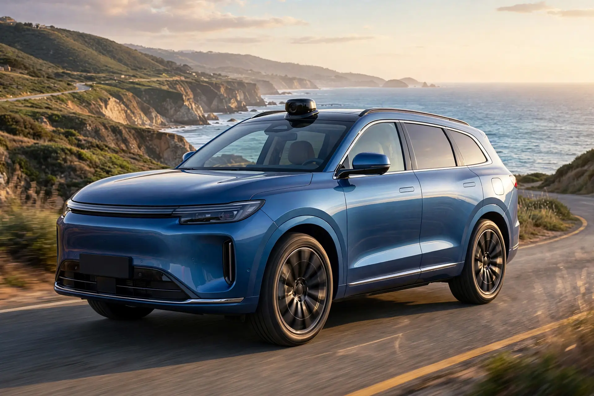 Aito M7 EV 2025 eléctrico en carretera costera