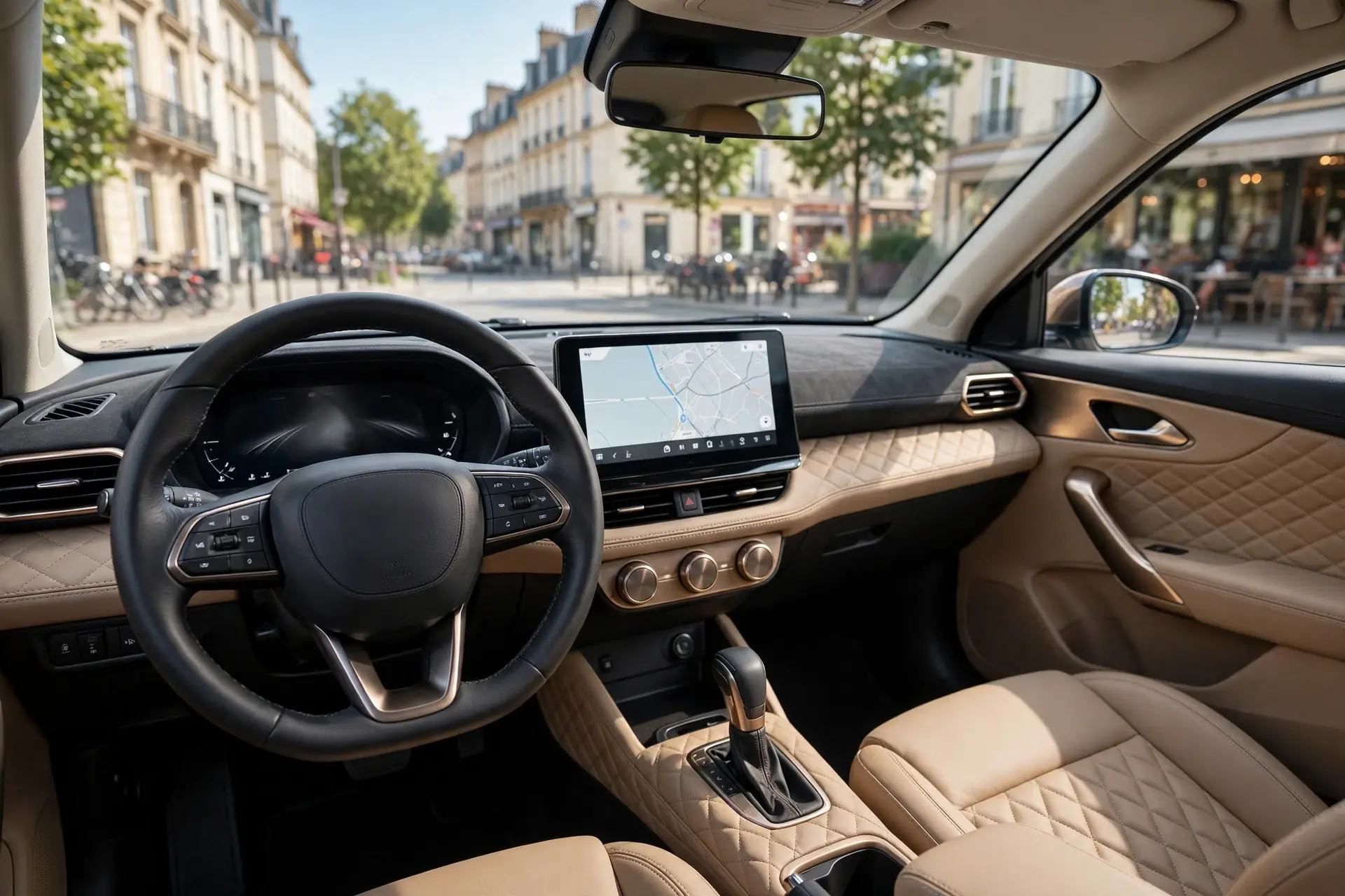 Interior del Aixam Crossover Premium con pantalla táctil