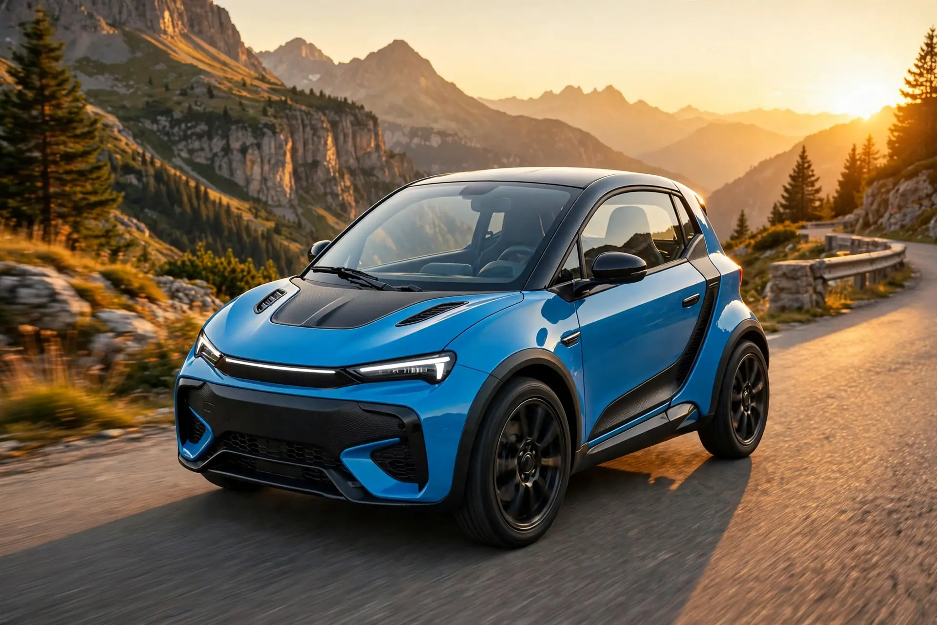 Aixam e-Coupé GTI eléctrico con estética deportiva en carretera