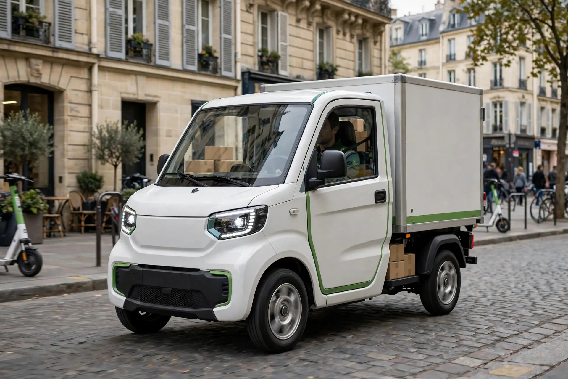 Aixam e-Truck Furgón Van eléctrico repartiendo en ciudad