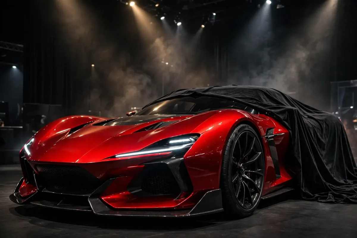 Recreación del concept Alfa Romeo Cuorerosso bajo una lona en el Salón de París 2026