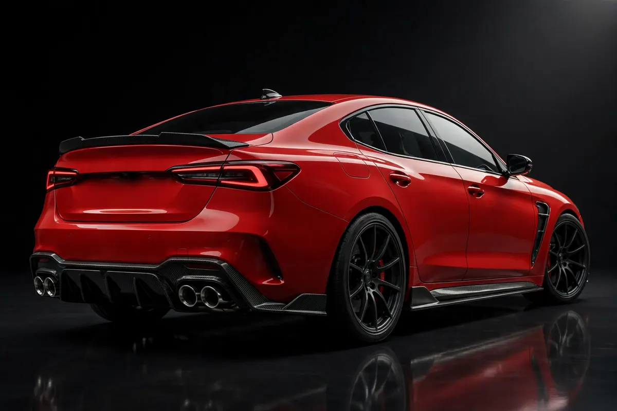 Alfa Romeo Giulia Quadrifoglio rojo, tres cuartos trasero