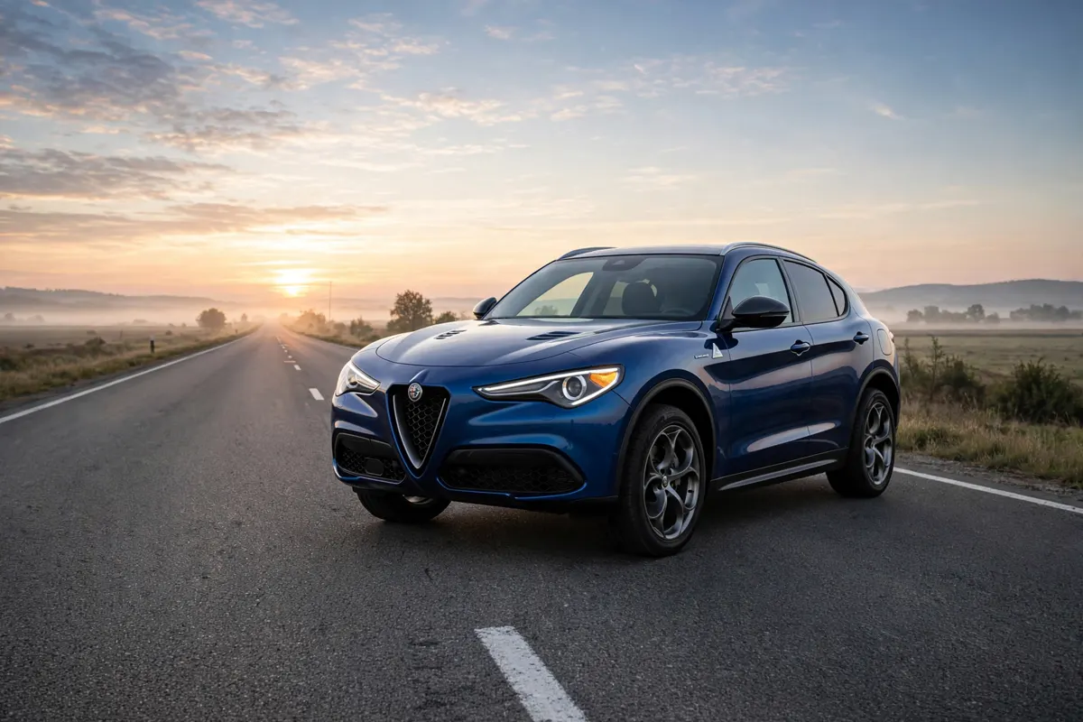Alfa Romeo Stelvio Diésel azul en una autopista