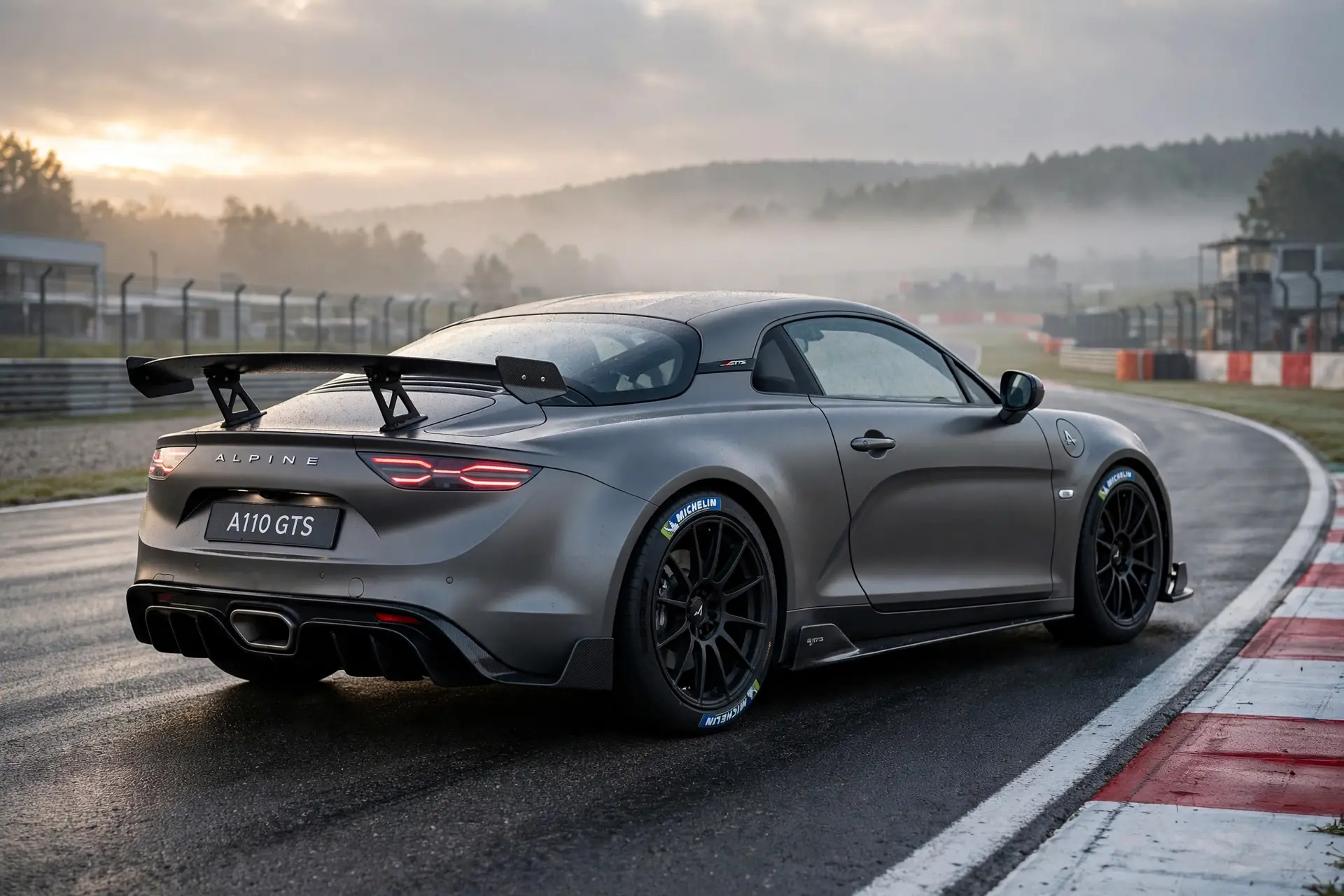 Alpine A110 GTS gris mate en un circuito