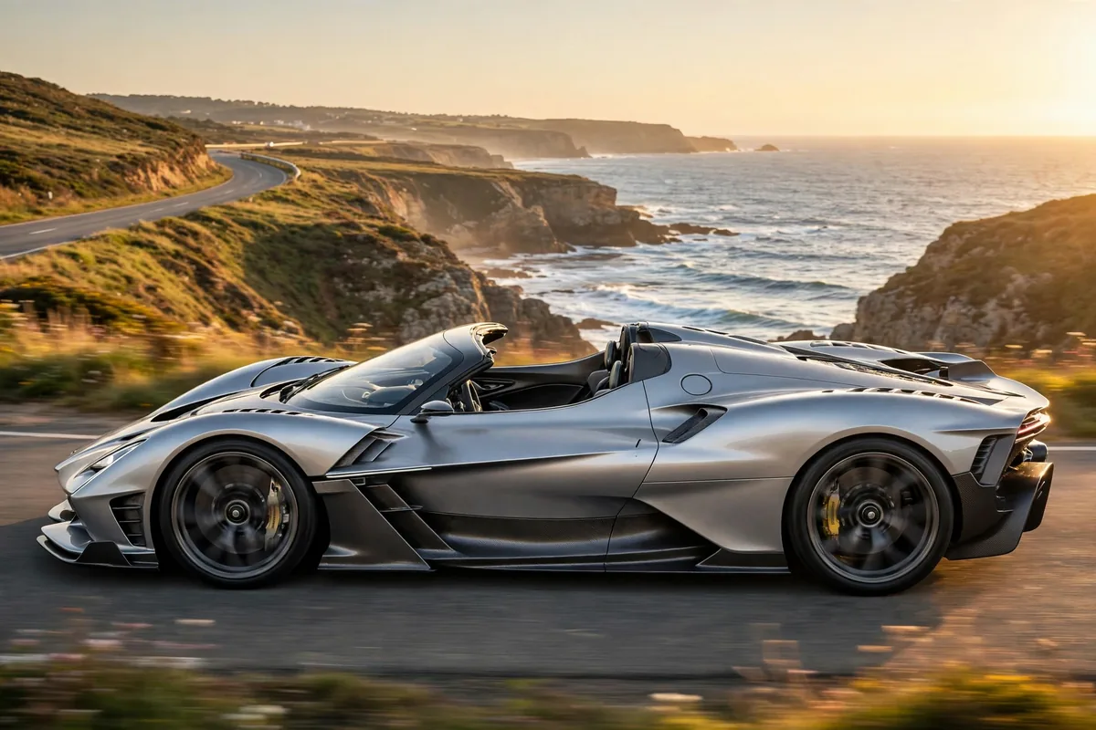 Aston Martin Valkyrie Spider descapotado en carretera