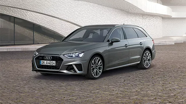 Audi A4 Avant — gris, frontal (catálogo MY25)