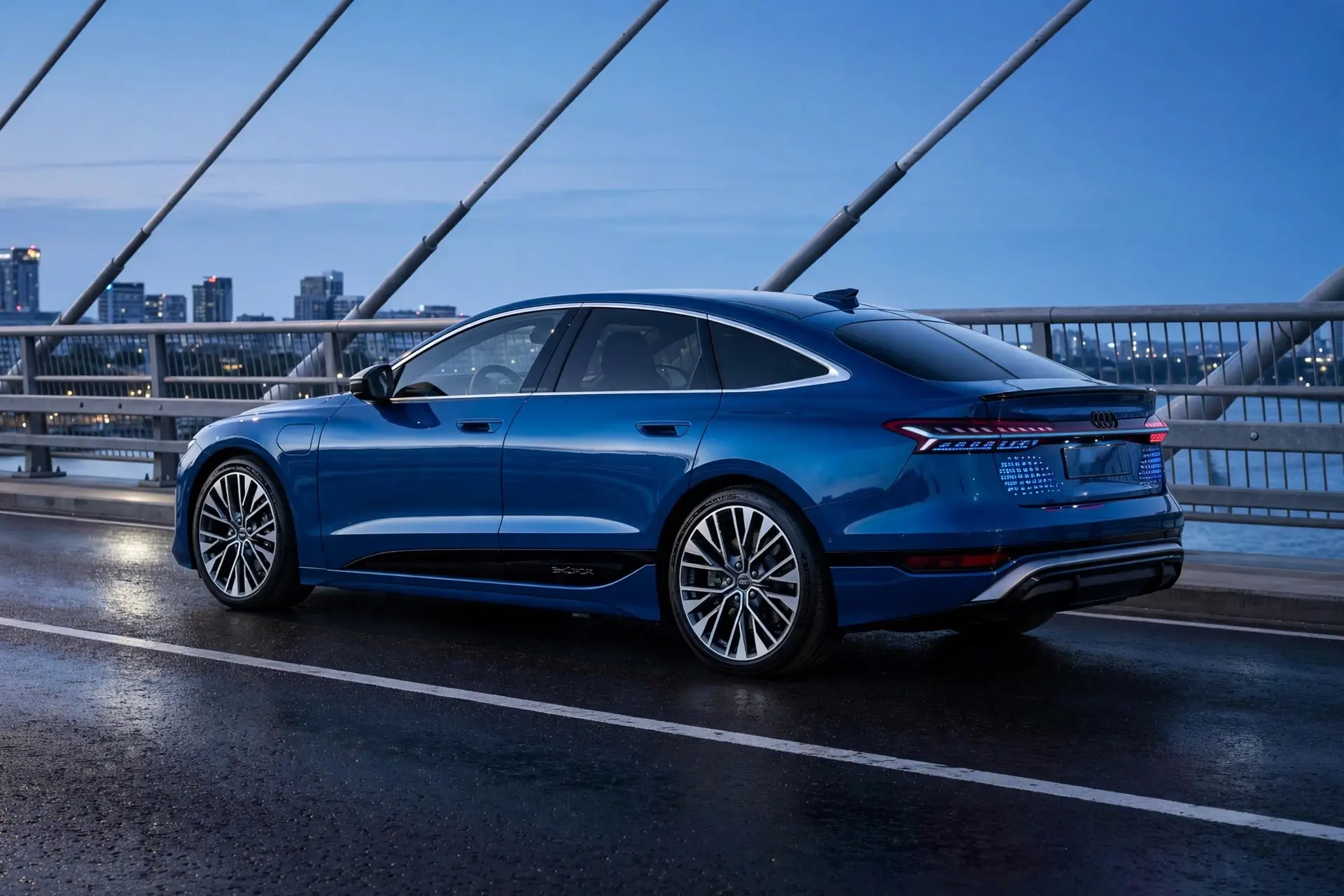 Audi A6 Sportback e-tron en puente al atardecer