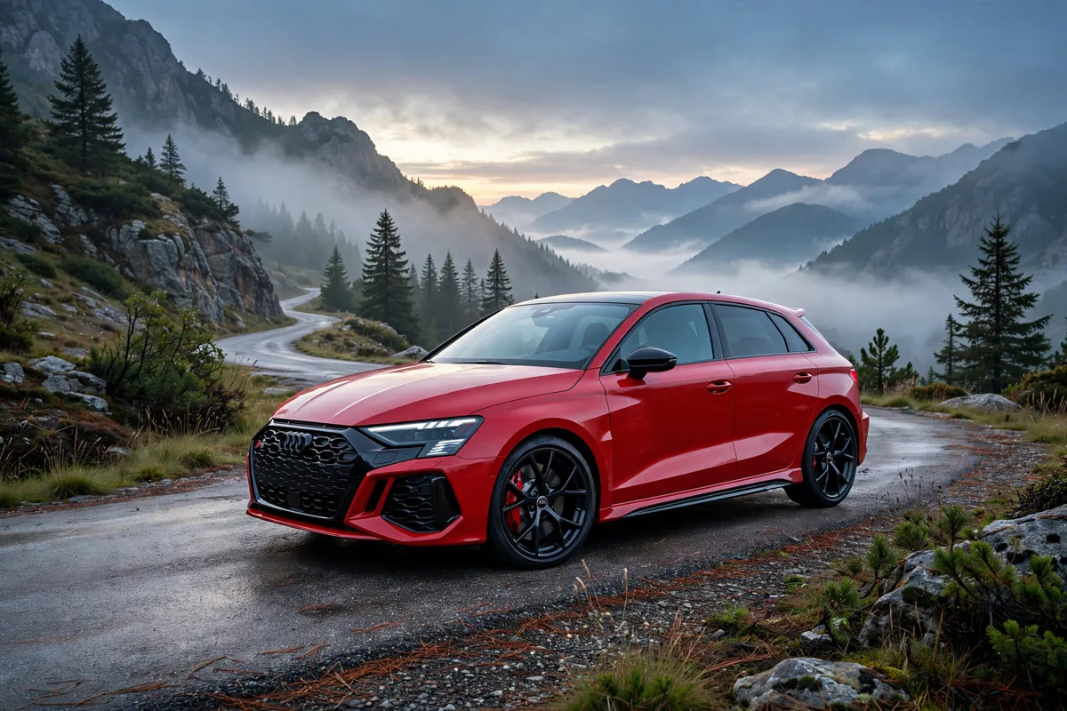 Audi RS 3 Sportback 2025 en carretera de montaña