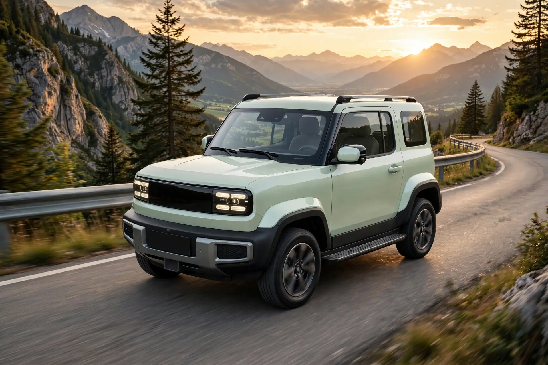 Baojun Yep, mini SUV eléctrico de 3 puertas en carretera de montaña