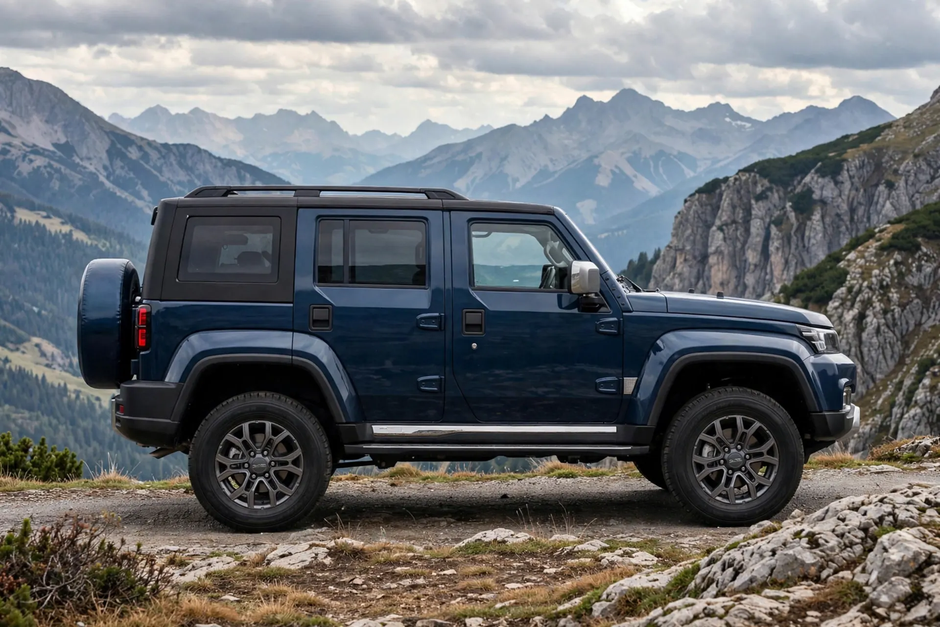 Beijing BJ40, vista lateral con rueda de repuesto trasera