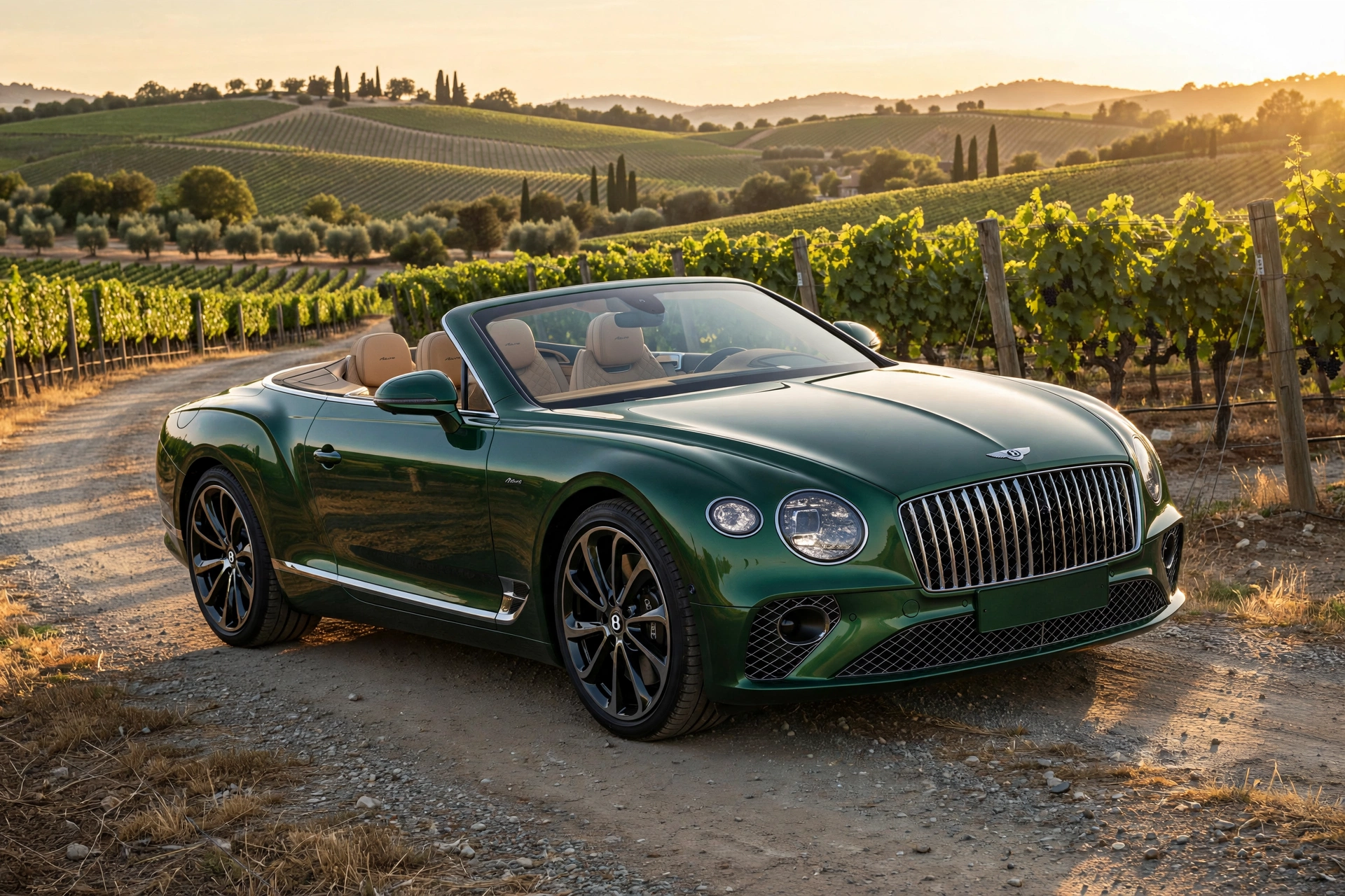 Bentley Continental GTC Azure al atardecer junto al mar