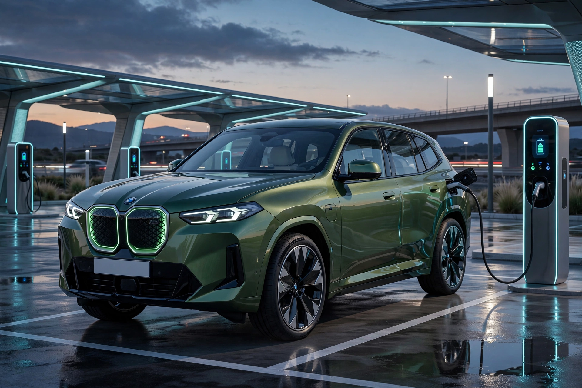 BMW iX3 50 xDrive cargando en área de servicio