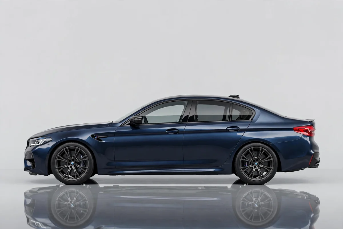 BMW M5 Berlina 2026, vista lateral en estudio