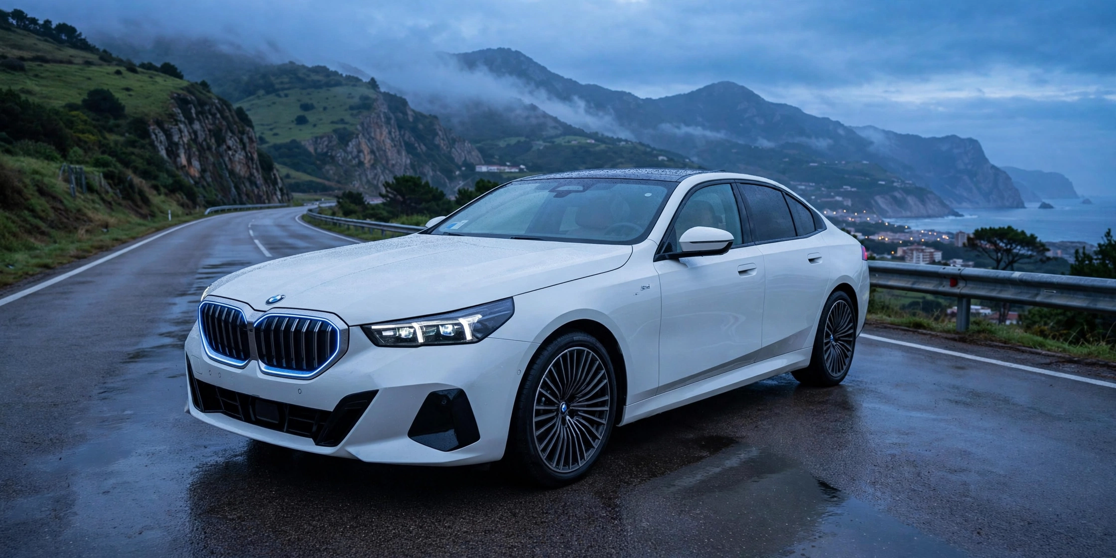 BMW Serie 5 520d, vista delantera al atardecer