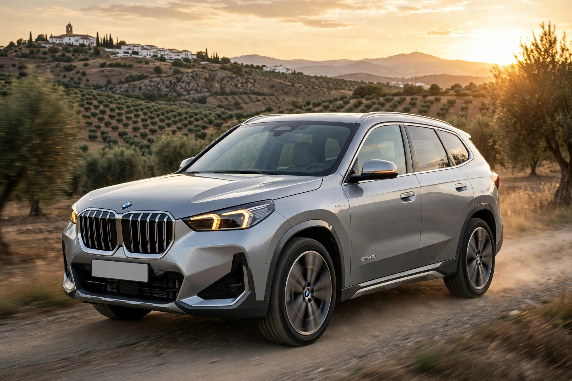 BMW X1 sDrive20i plateado en carretera rural de Andalucía