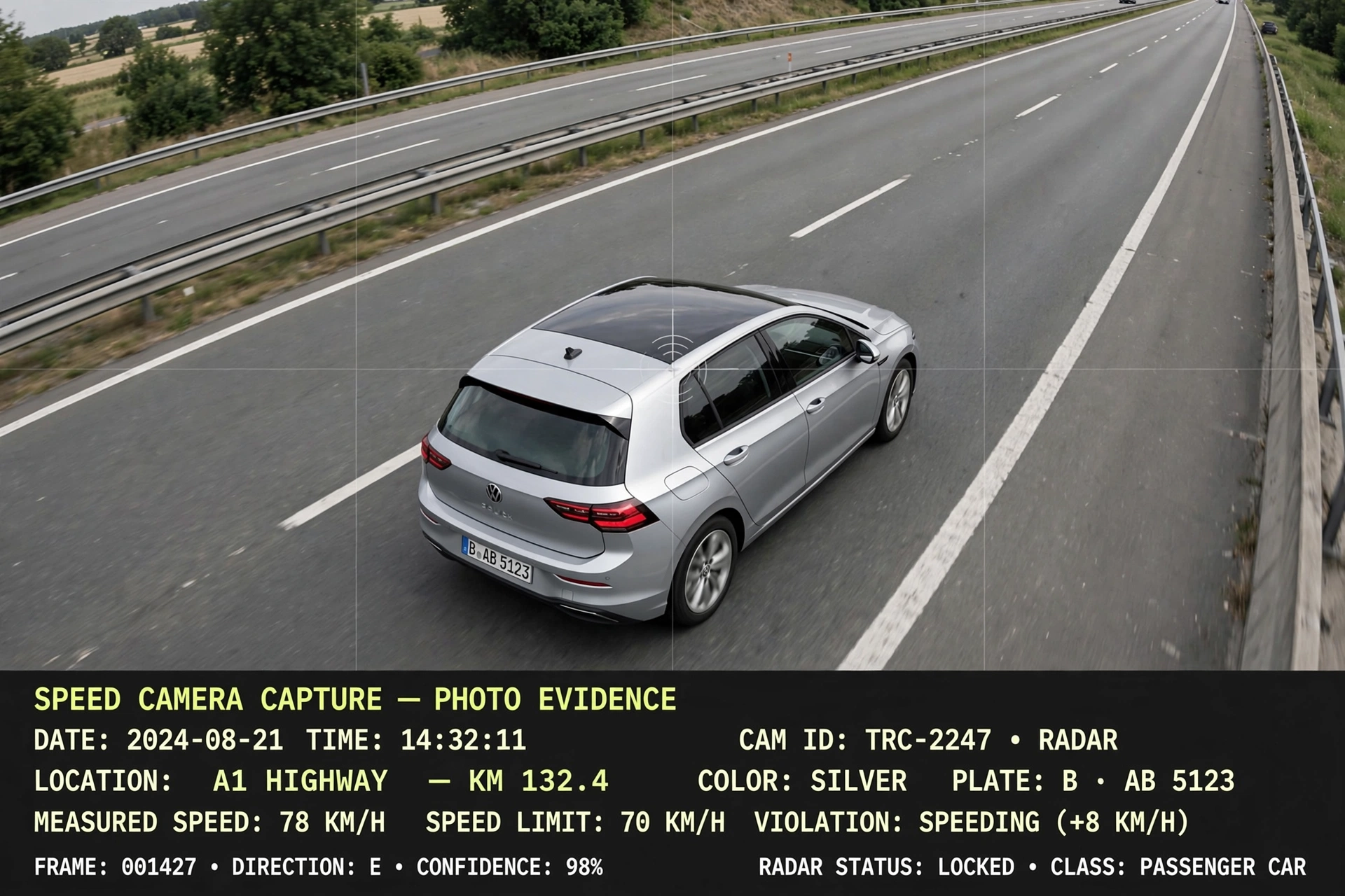 Volkswagen Golf captado por radar en carretera