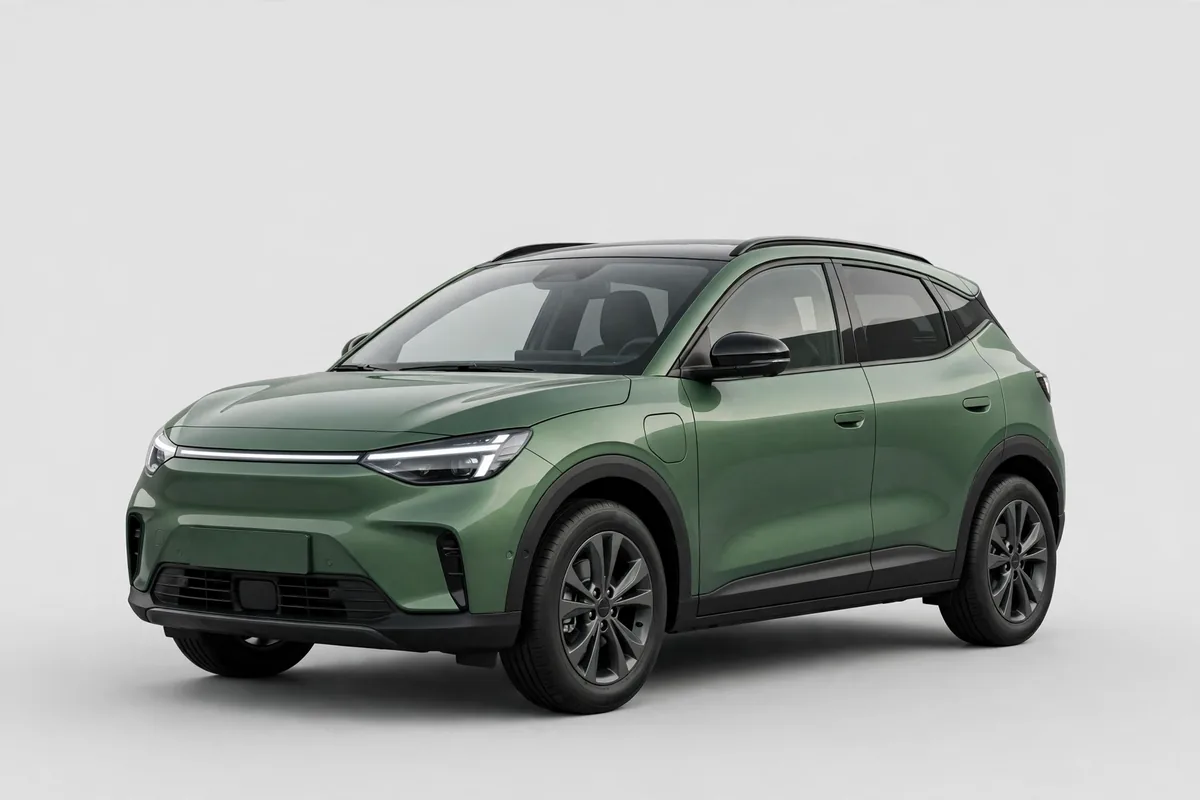 Citroën ë-C3 Aircross verde, vista tres cuartos delantera en estudio