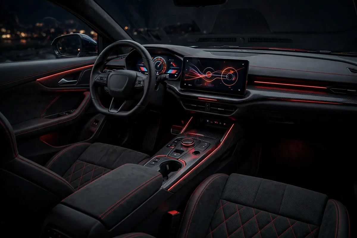 Interior del Cupra Raval VZ con detalles en cobre