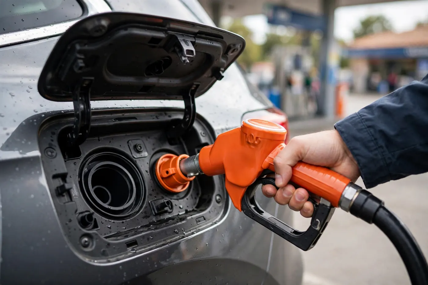 Repostando GLP en un SUV con doble boca de carga de gasolina y gas licuado