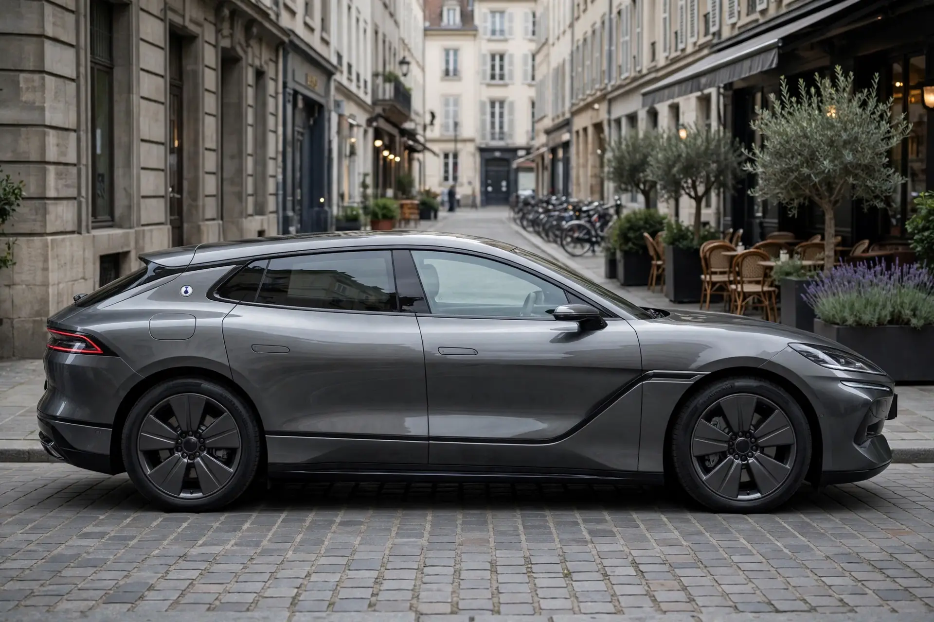 Denza Z9 GT EV, vista lateral en calle europea