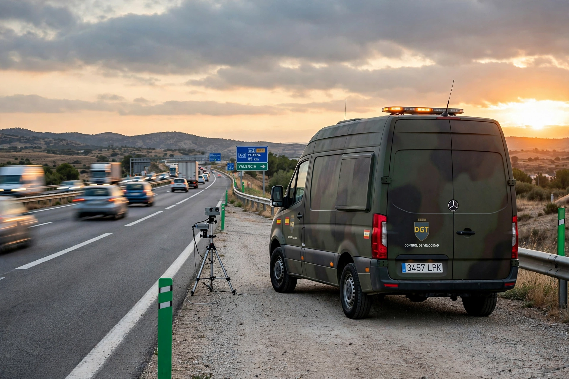 Furgoneta camuflada de la DGT con radar de velocidad en una autopista española