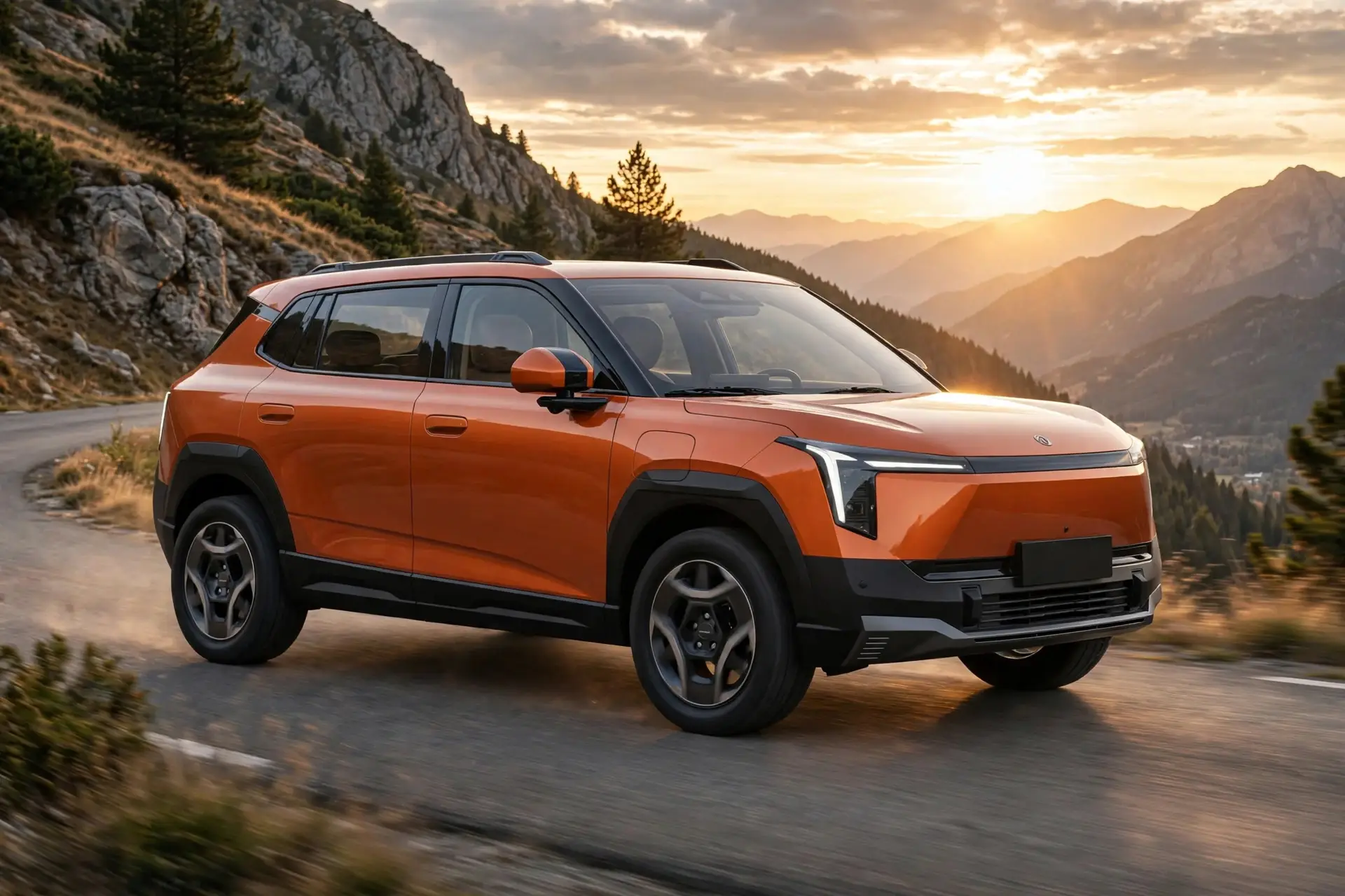 Dongfeng Nammi 06, tres cuartos delantero en carretera de montaña