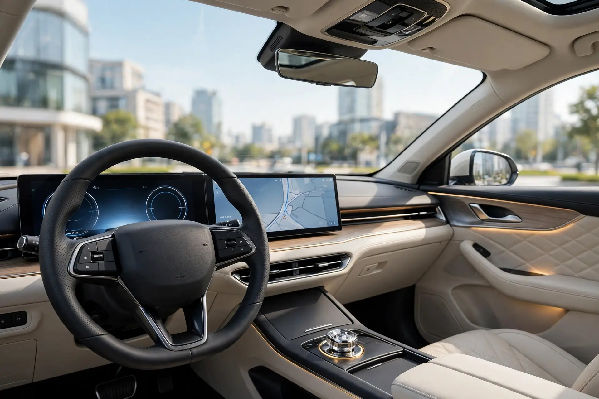 Interior del Exeed LX con doble pantalla