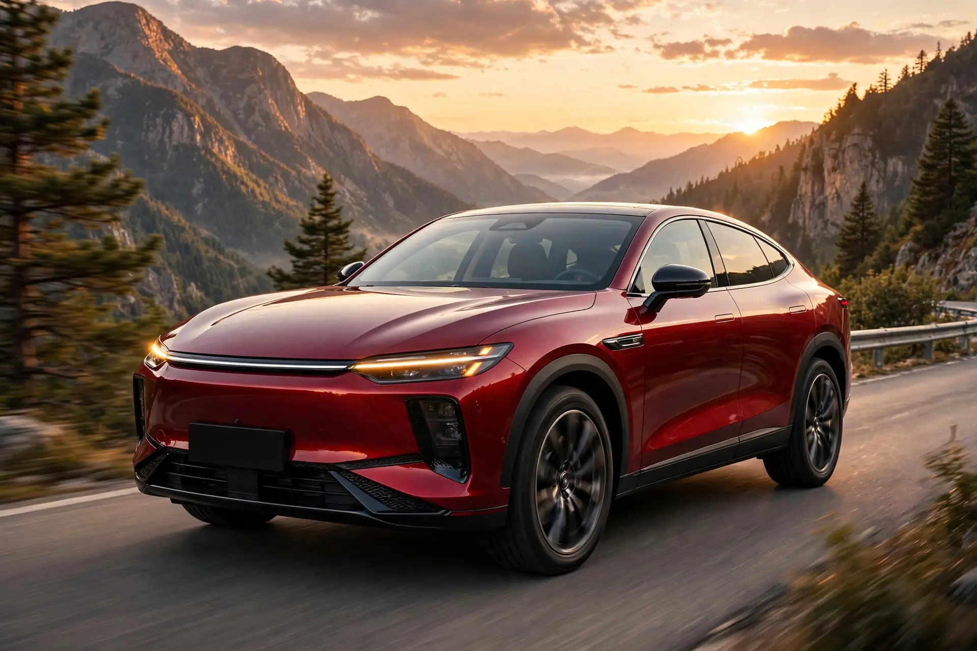 Exeed RX, SUV coupé en carretera al atardecer