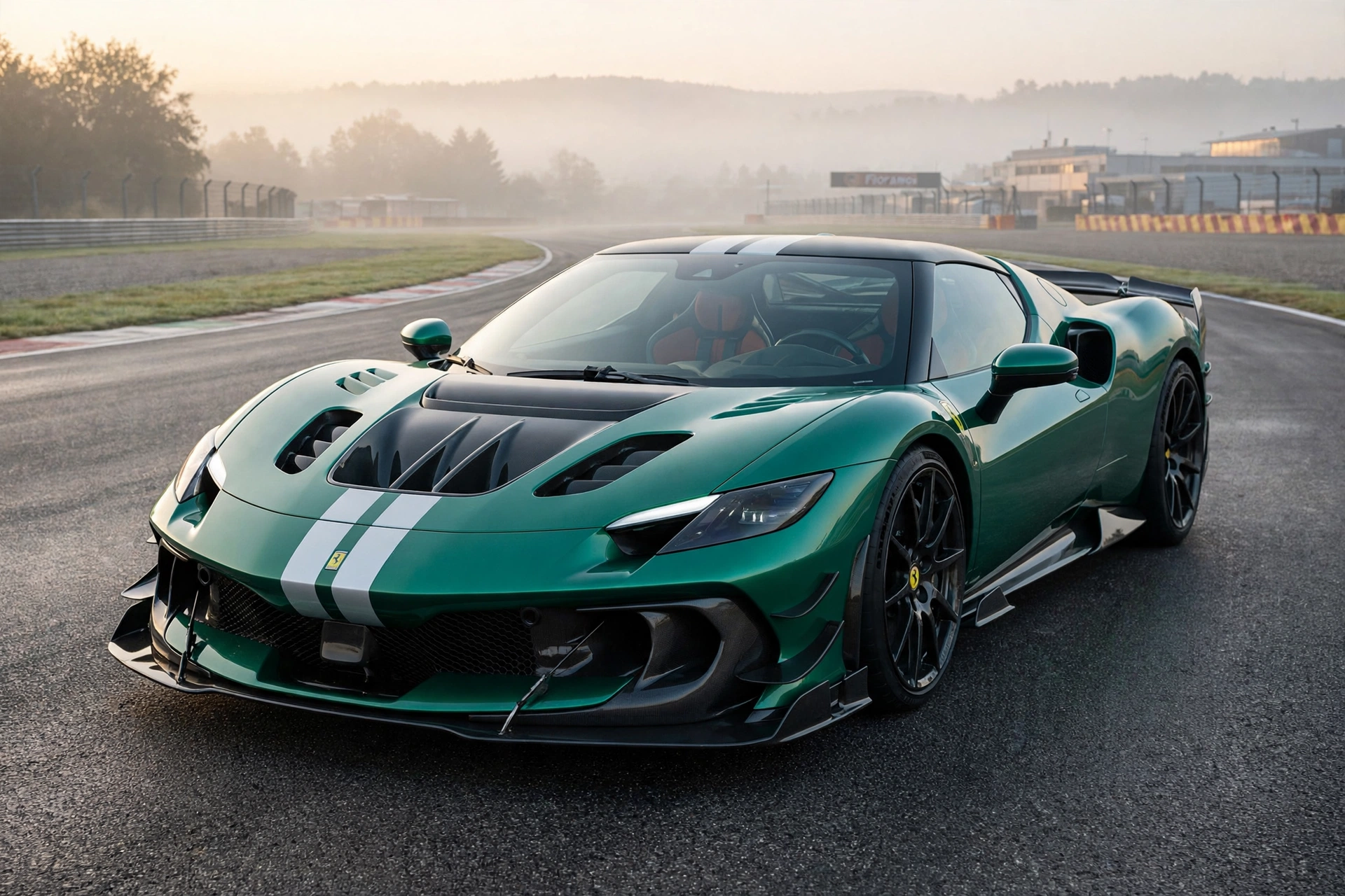 Ferrari 296 Speciale verde Nürburgring en el circuito de Fiorano