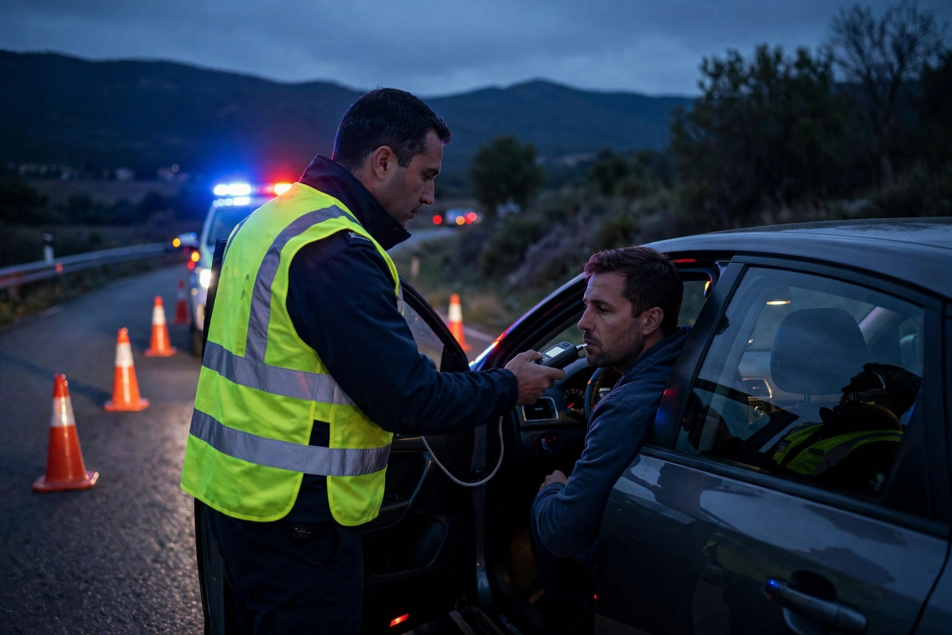 Control de alcoholemia nocturno en carretera española