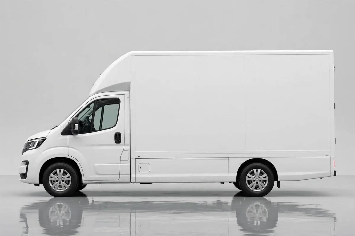 Ford E-Transit, vista lateral en estudio