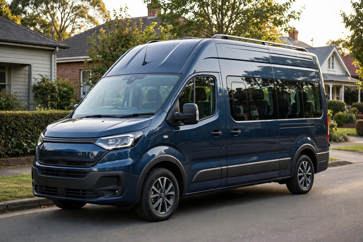 Ford Tourneo Connect PHEV azul en calle residencial