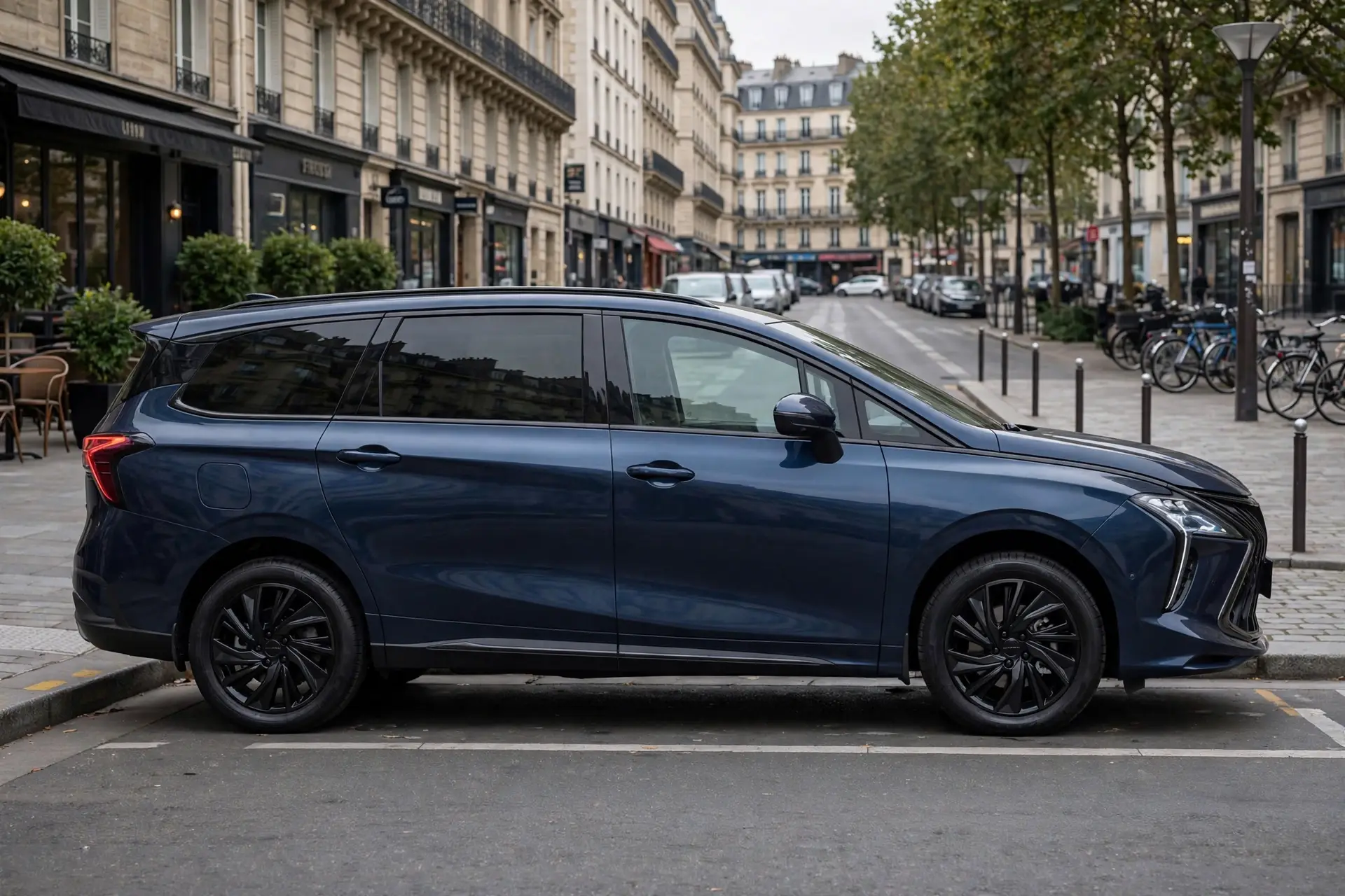 Forthing U-Tour azul oscuro, vista lateral en calle europea