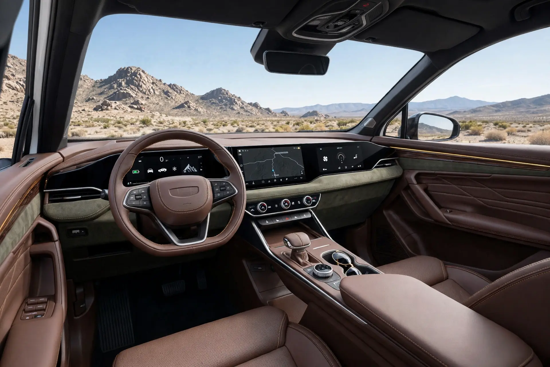 Interior del Geely Galaxy Zhanjian 700 con pantallas digitales