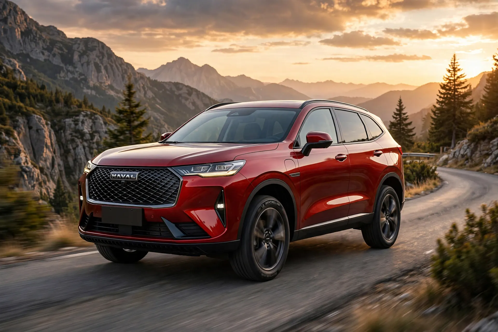 Haval H6 cuarta generación, tres cuartos delantero en montaña