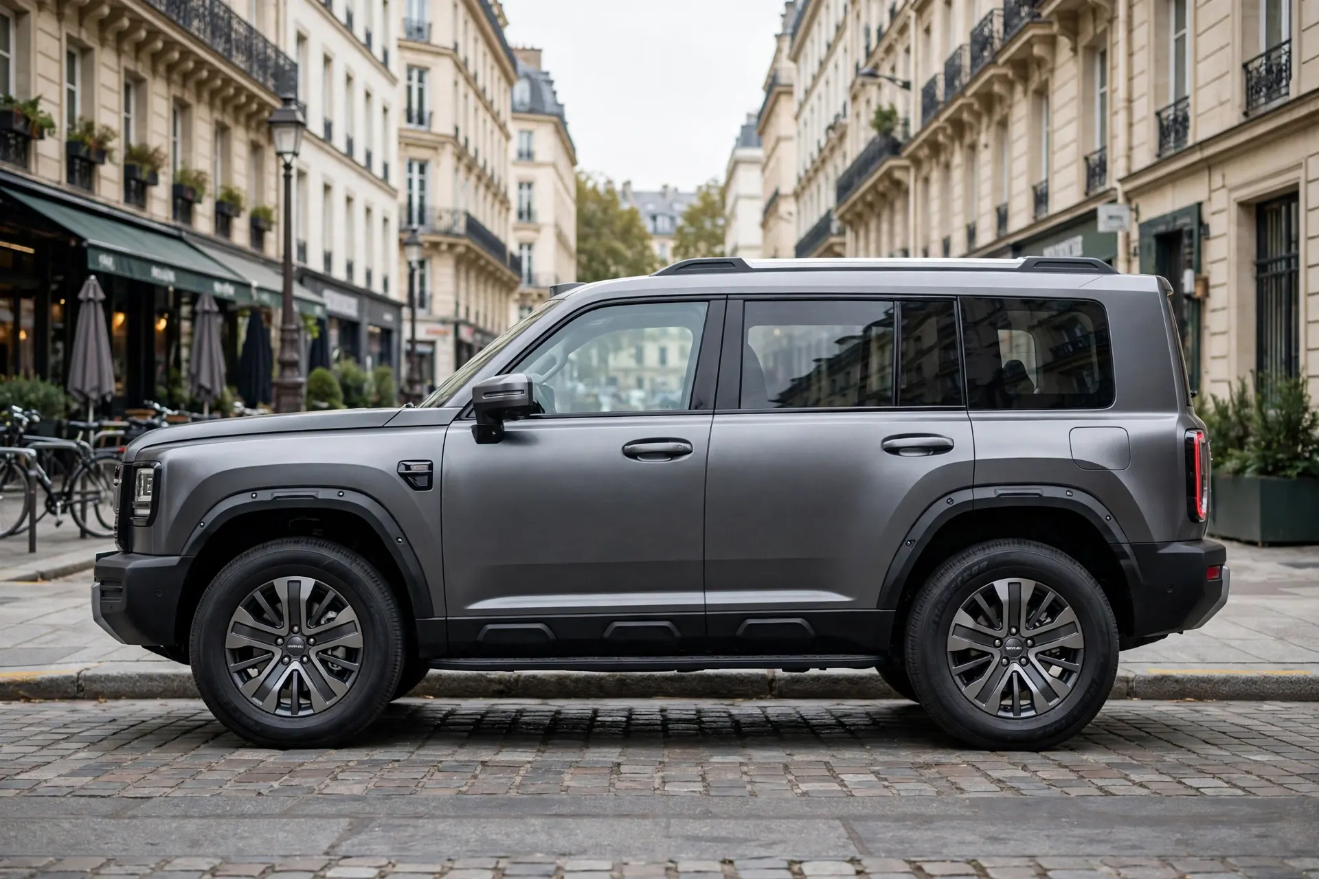 Haval Raptor Plus, vista lateral en entorno urbano