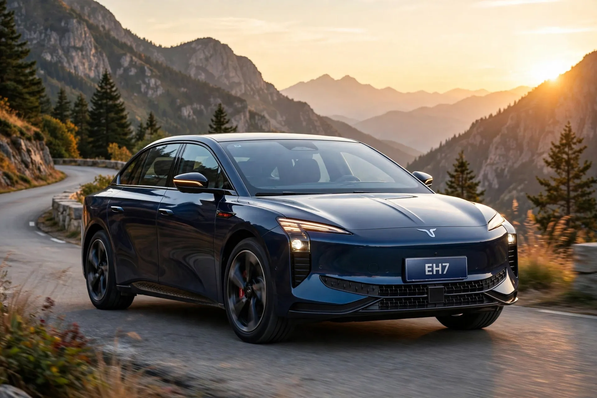 Hongqi EH7 eléctrico en carretera de montaña