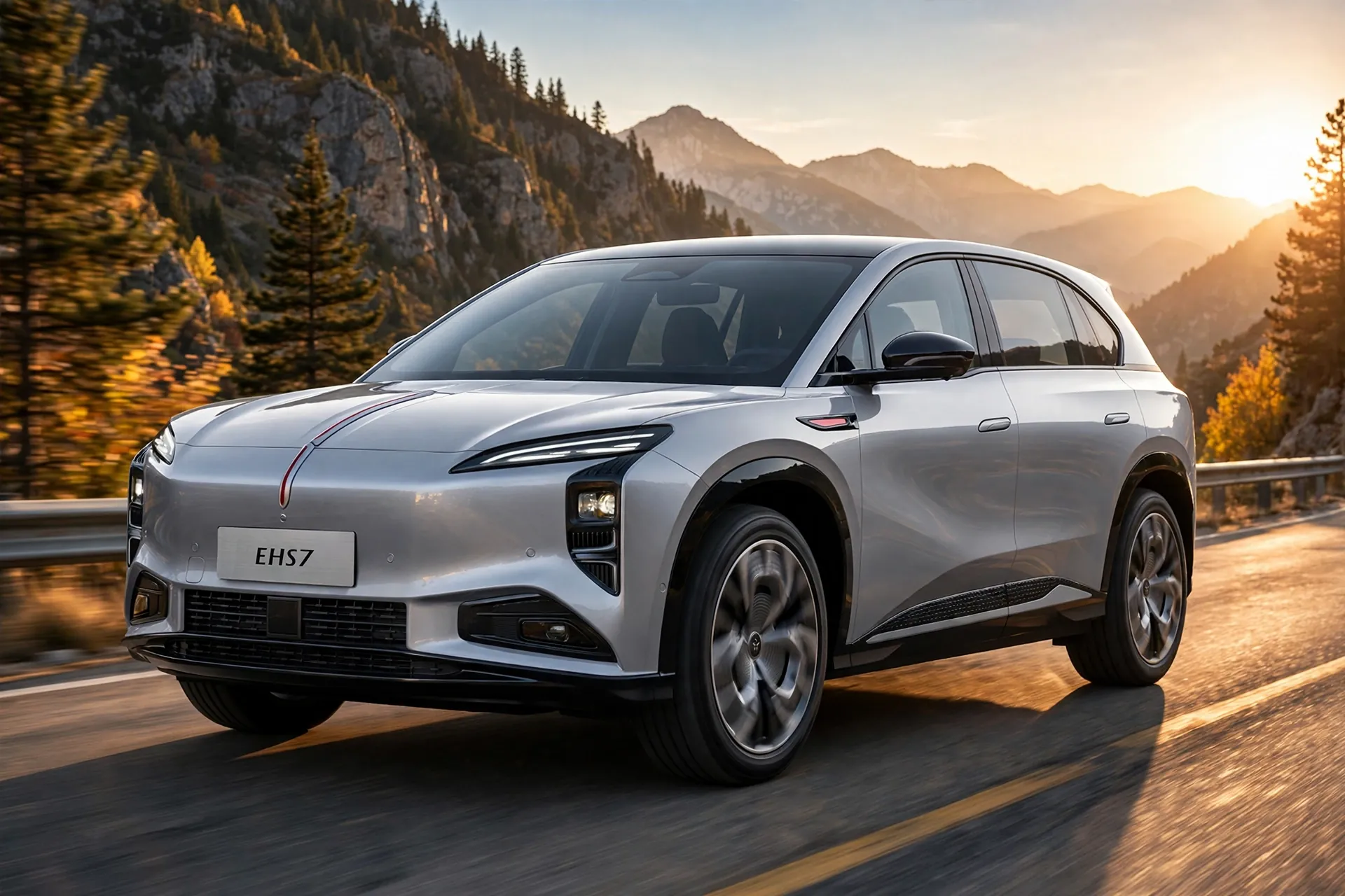 Hongqi EHS7 eléctrico, tres cuartos delantero en carretera