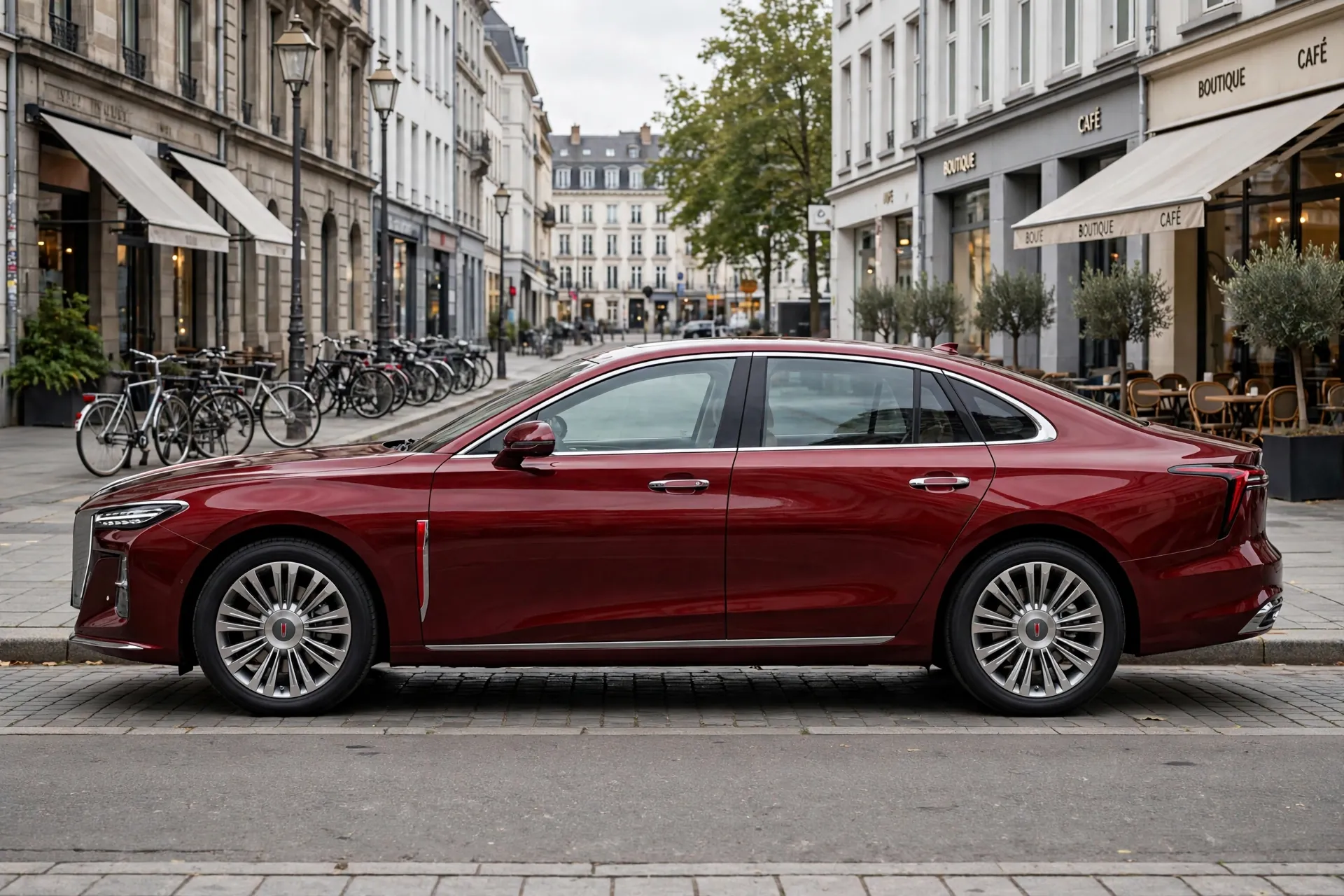 Hongqi H5, vista lateral en ciudad