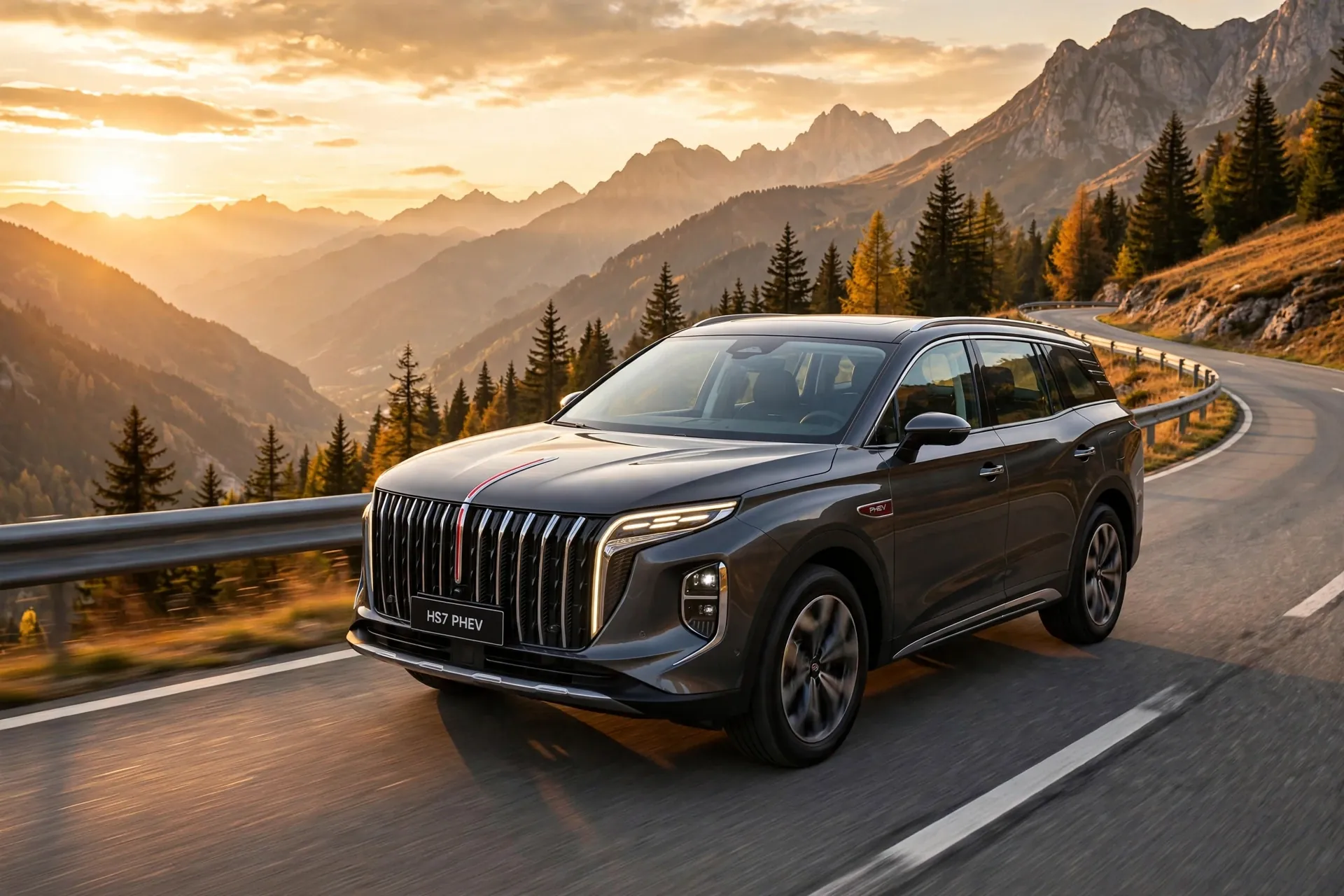 Hongqi HS7 PHEV en carretera de montaña