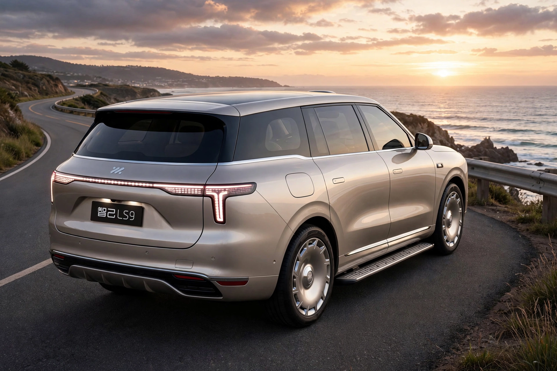 SUV insignia IM LS9 en una carretera costera al atardecer