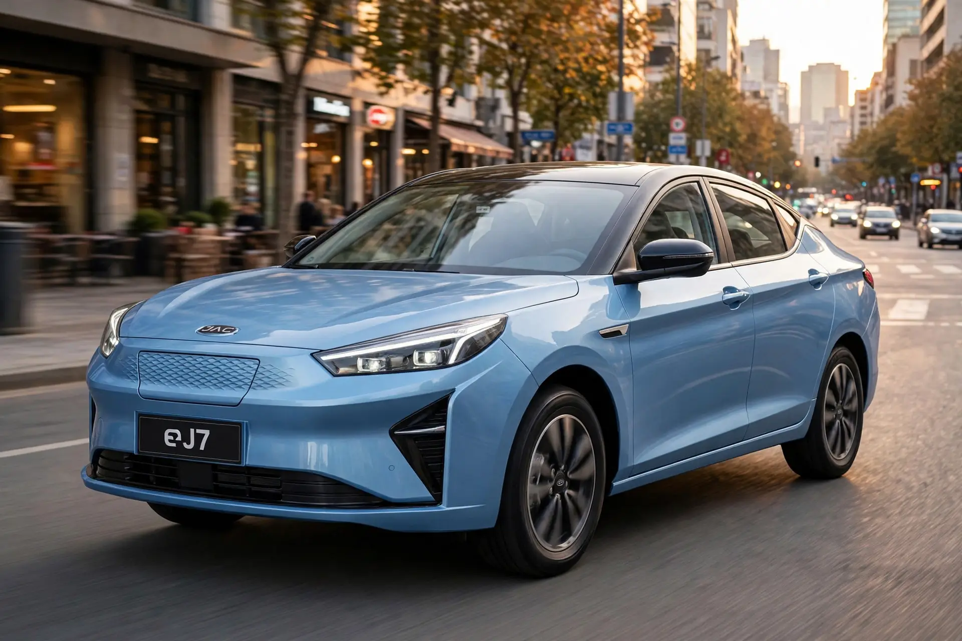 JAC eJ7 berlina eléctrica en ciudad