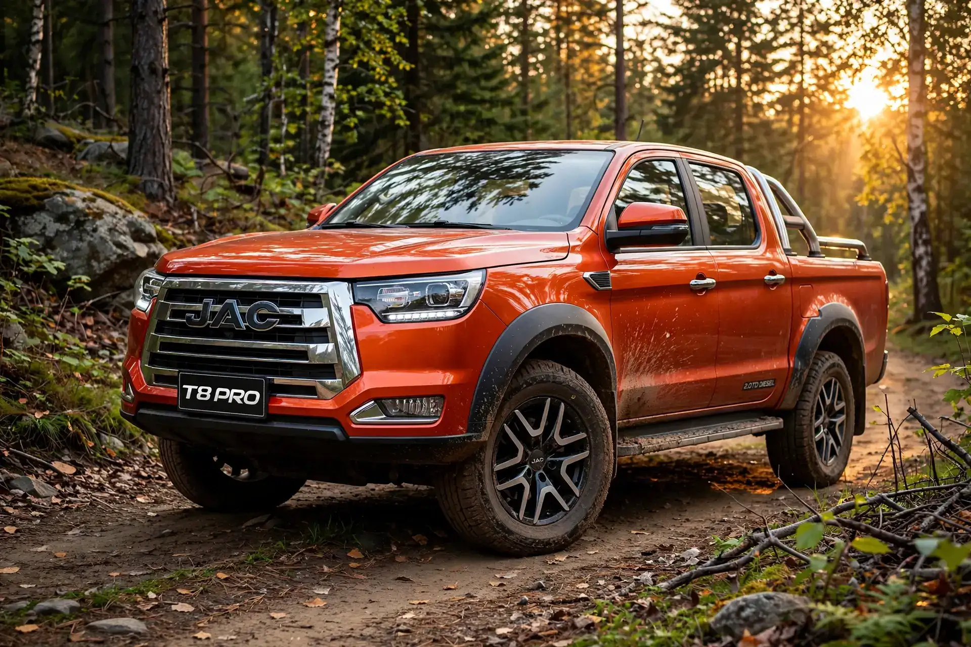 JAC T8 Pro pick-up en pista forestal
