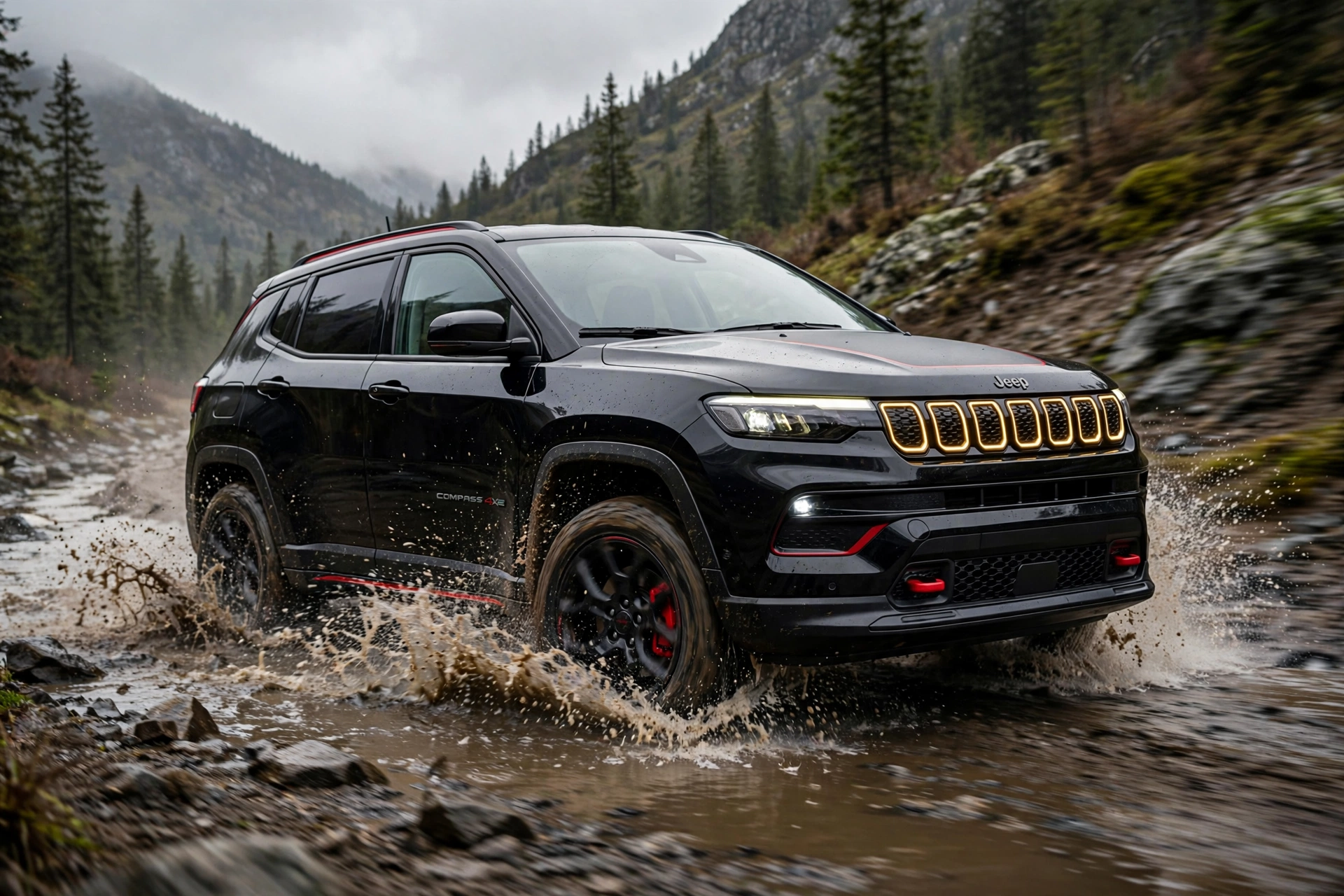 Jeep Compass 4xe eléctrico 375 en pista de barro