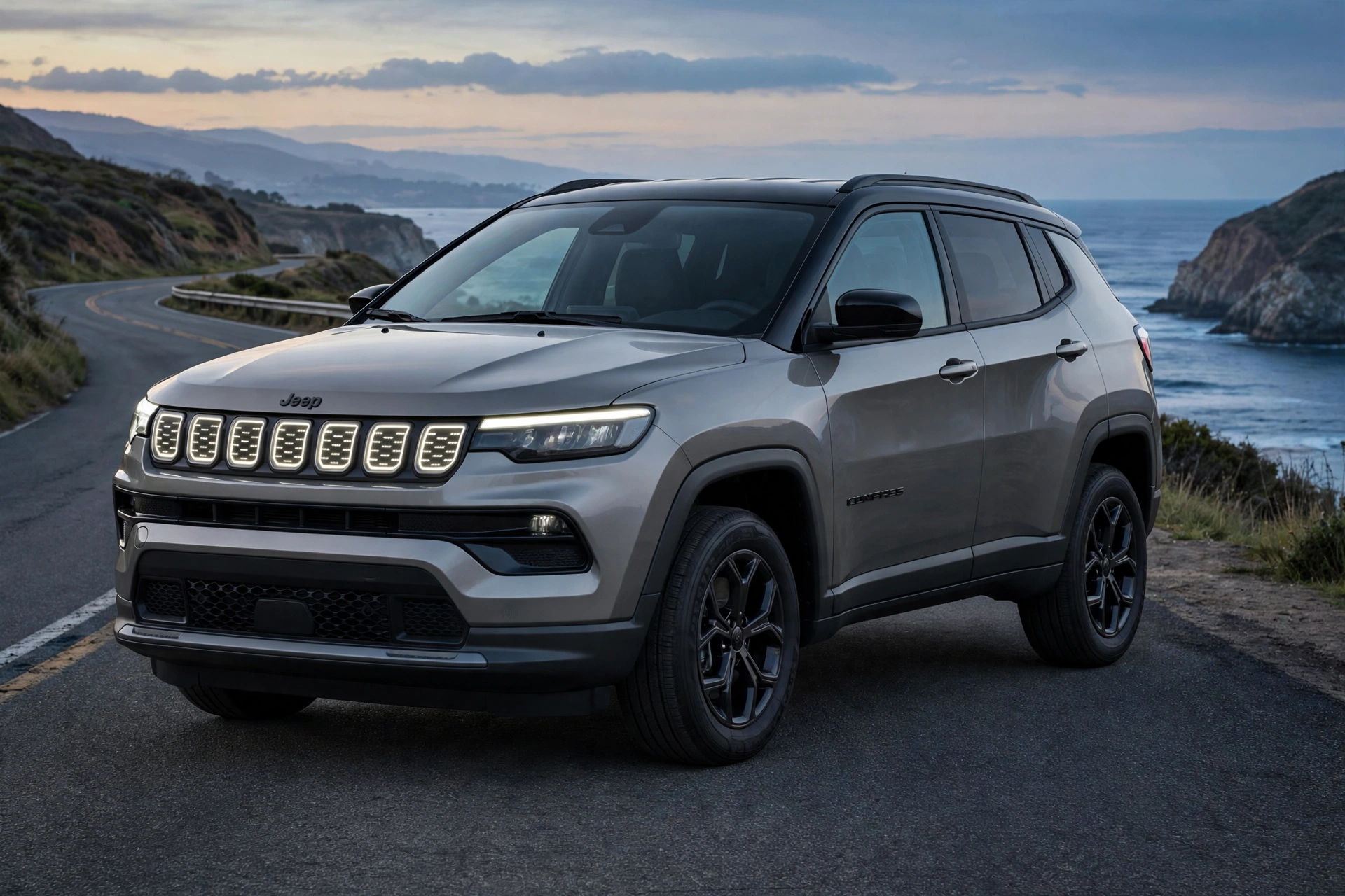 Jeep Compass e-Hybrid 145 en carretera costera