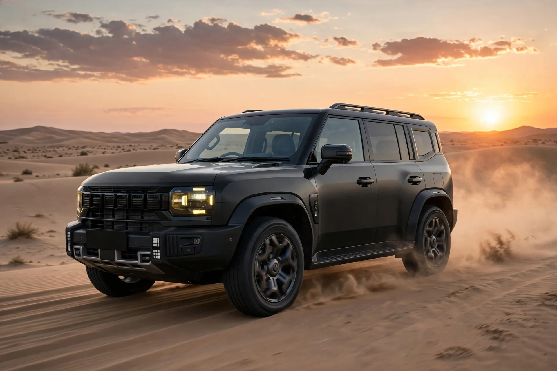 Jetour T2 i-DM XWD en dunas al atardecer