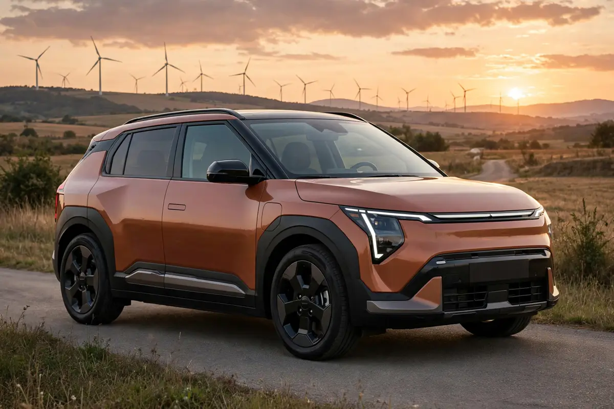 Kia EV3 Air, vista tres cuartos delantera
