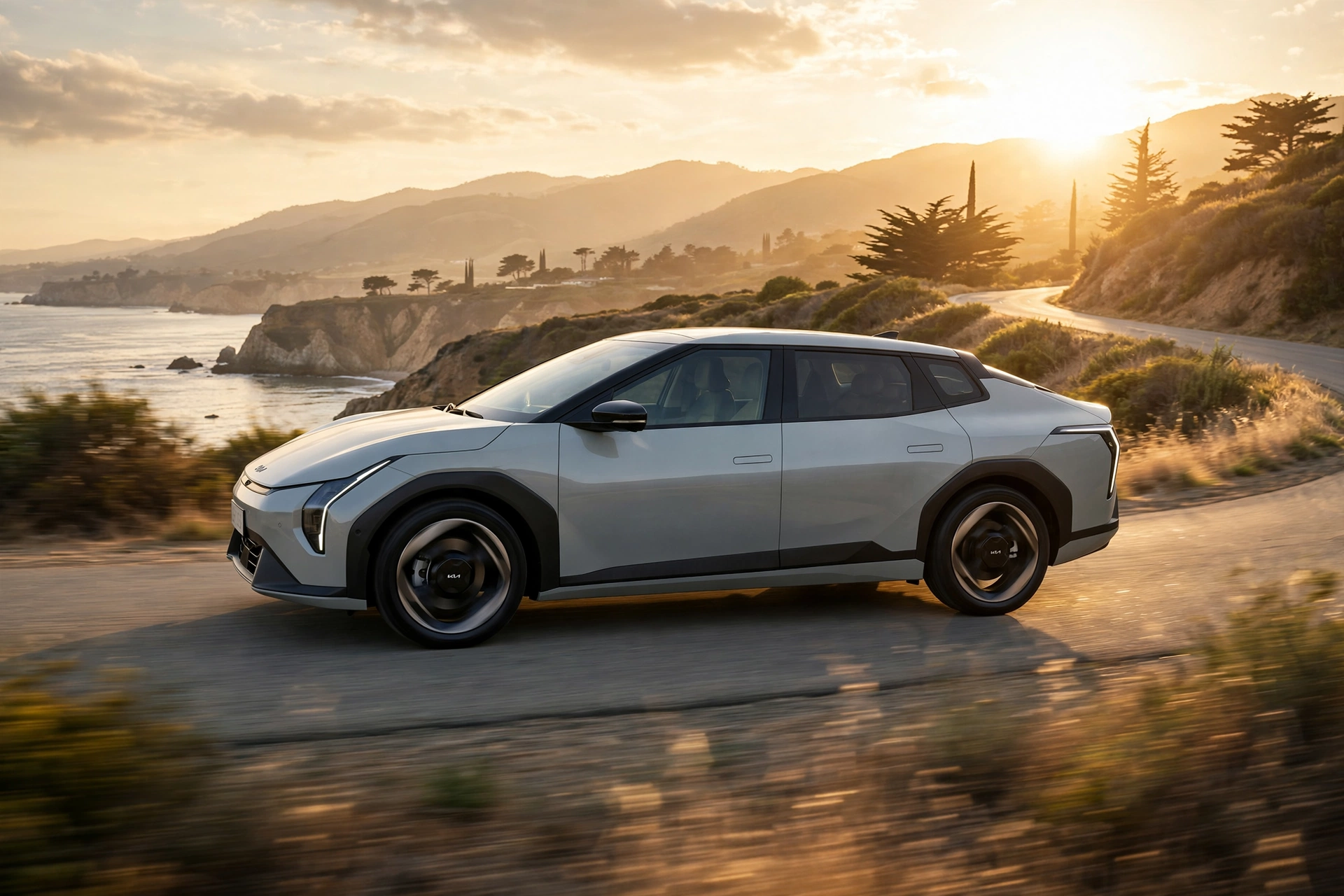 Kia EV4 eléctrico, vista tres cuartos delantera