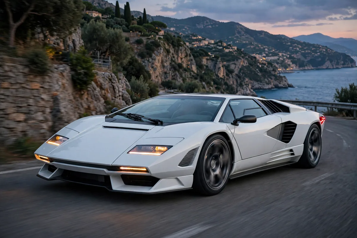 Lamborghini Countach LPI 800-4 blanco en carretera italiana