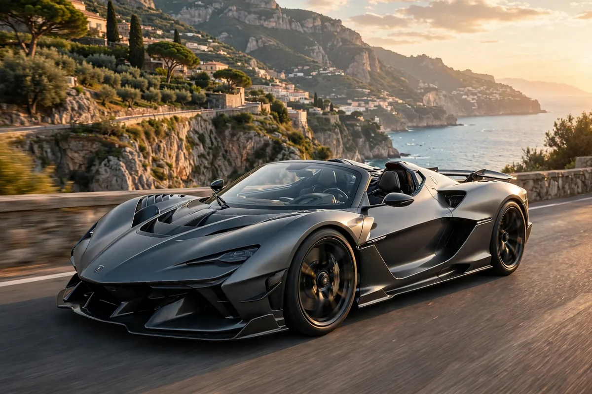 Lamborghini Fenomeno Roadster descapotado en costa italiana